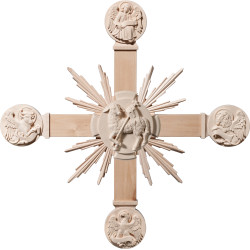 Cruz con Evangelistas, Cordero Pascual y rayos